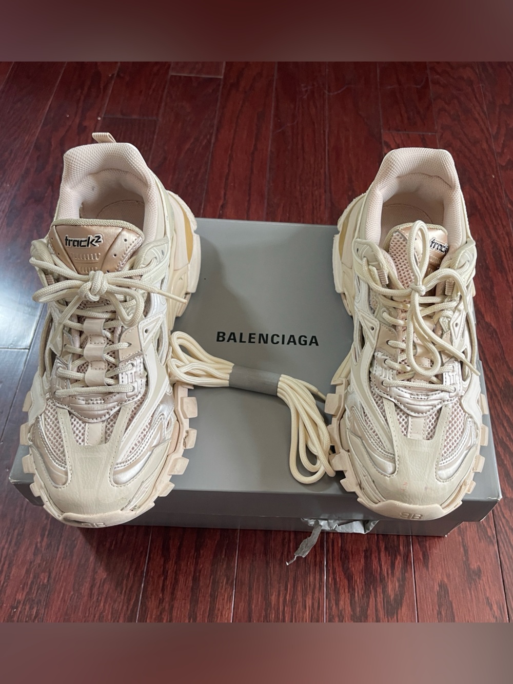 Balenciaga Cream/Tan Track-Style Sneakers
